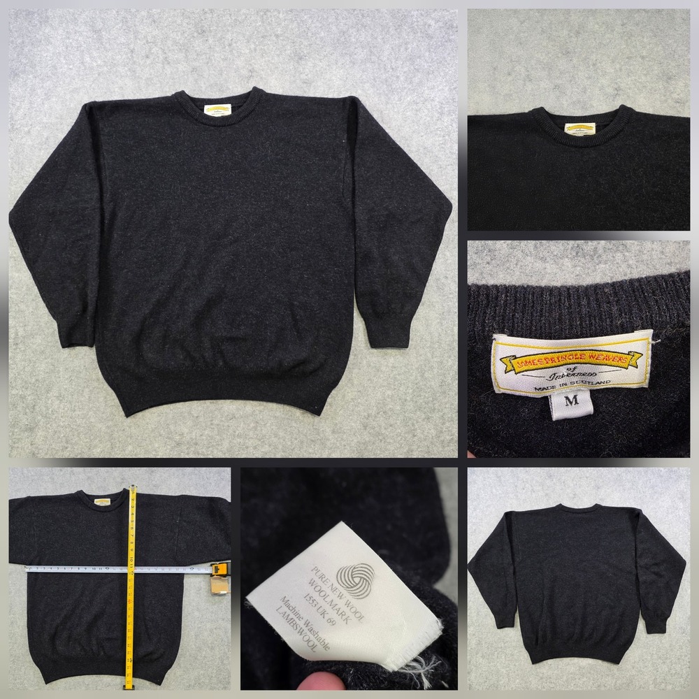 James Pringle Weavers Sweater Mens Medium Gray Lambswool Crewneck Knit Pullover
